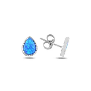 Teardrop created opal earrings in sterling silver