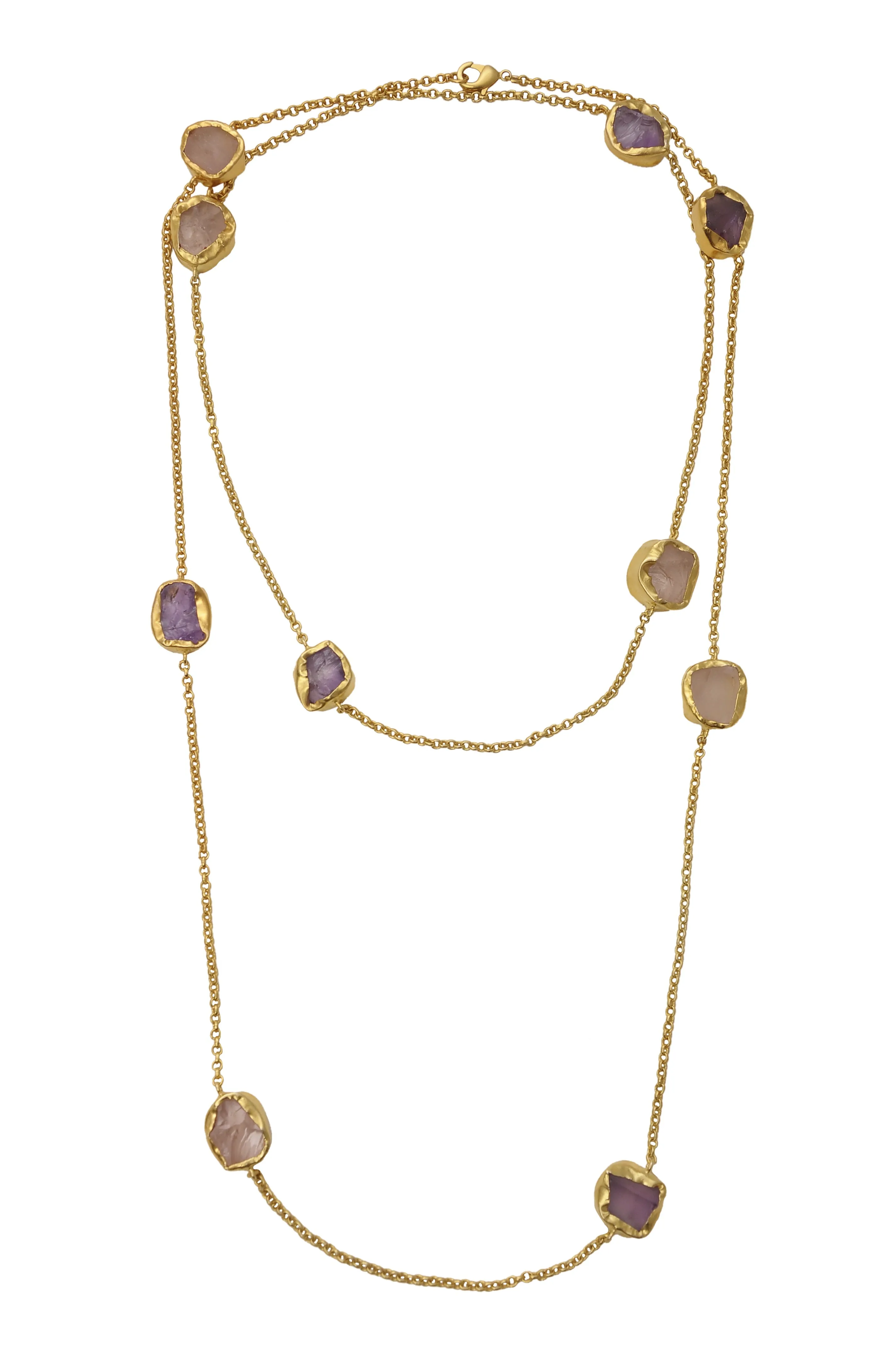 The Alternating Amethyst Rose Quartz Gold Necklace