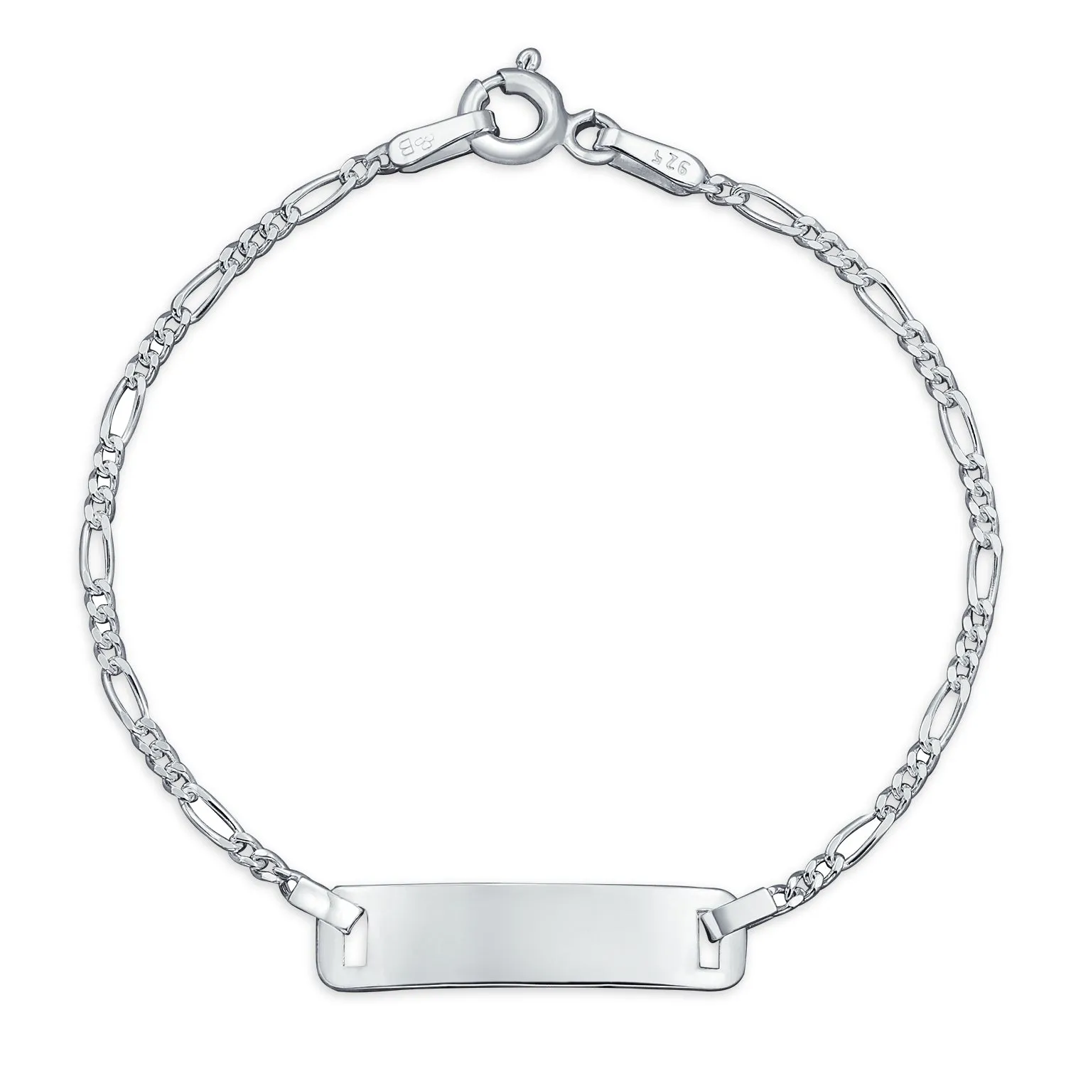 Thin Danity Identification ID Bracelet Figaro Name Plated Wrist For Women Sterling Silver