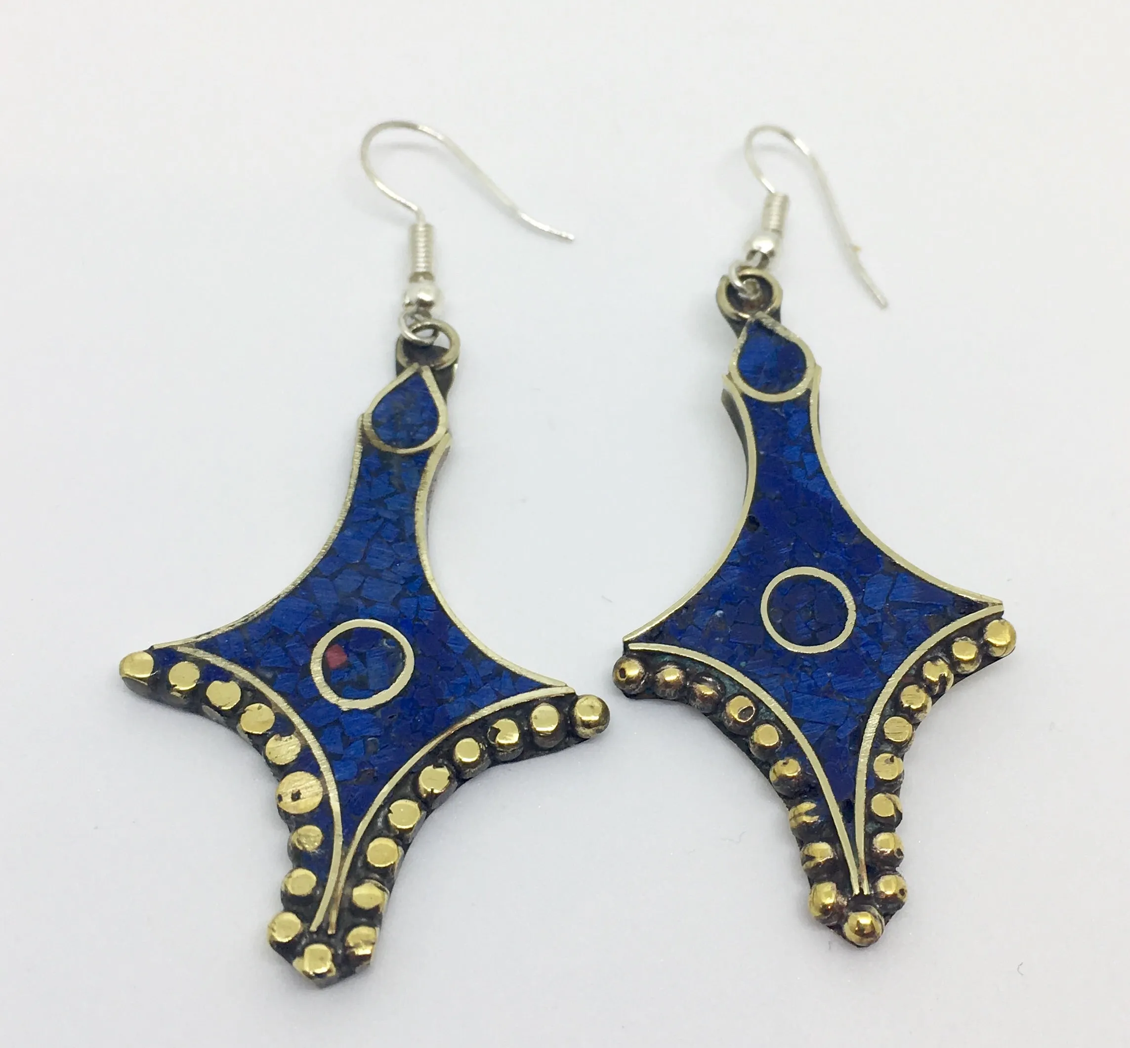 Tibetan Influenced Blue Saphire Earrings