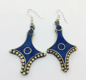 Tibetan Influenced Blue Saphire Earrings