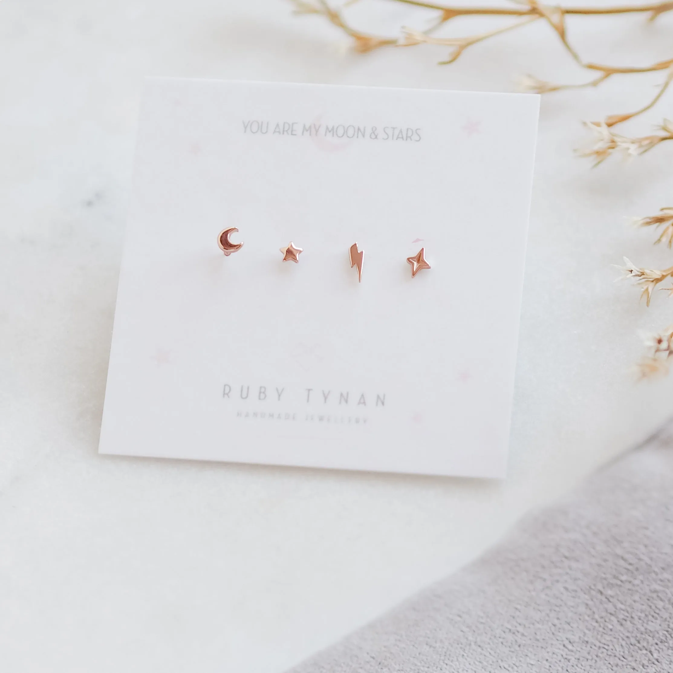 Tiny 9ct Gold Celestial Stud Earrings