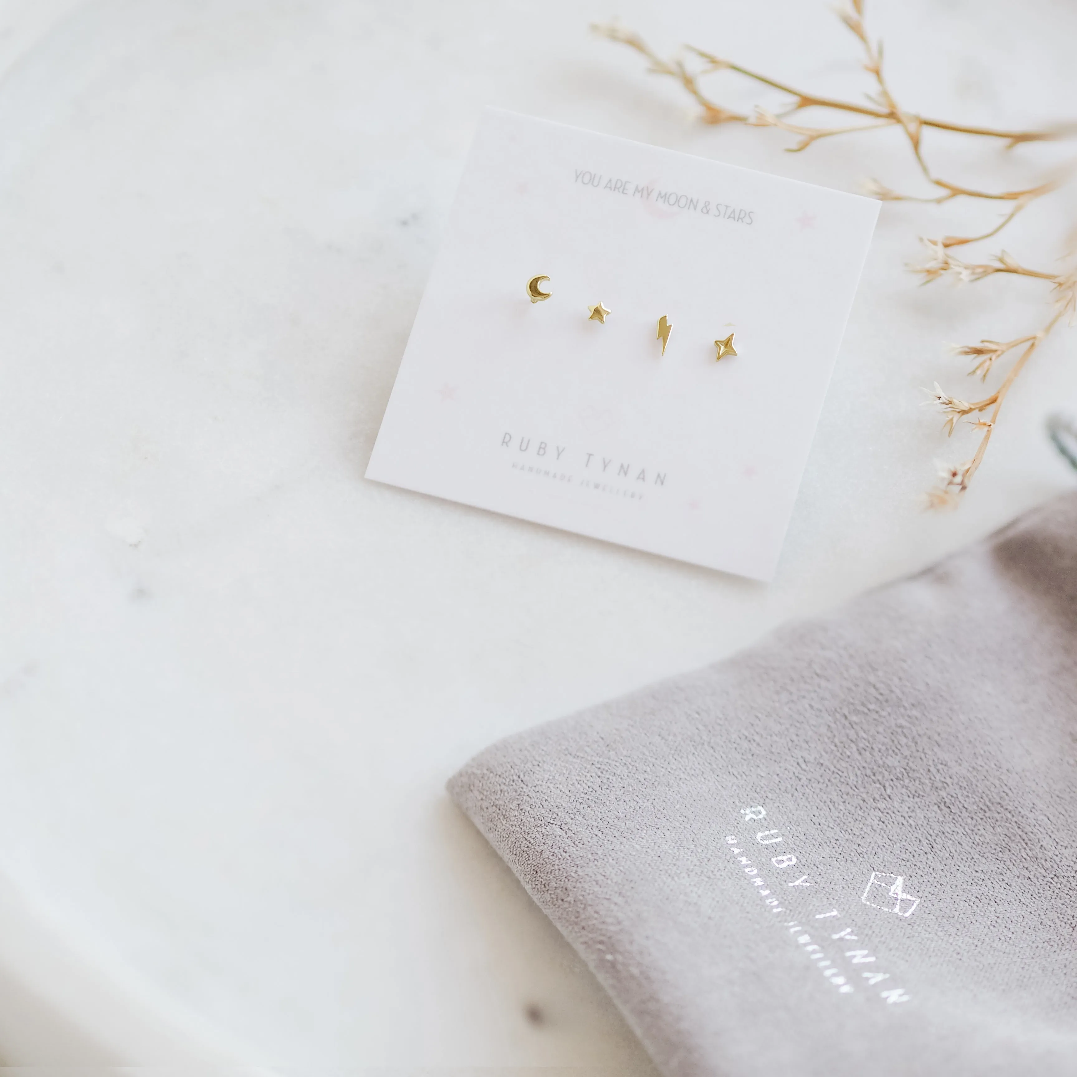 Tiny 9ct Gold Celestial Stud Earrings