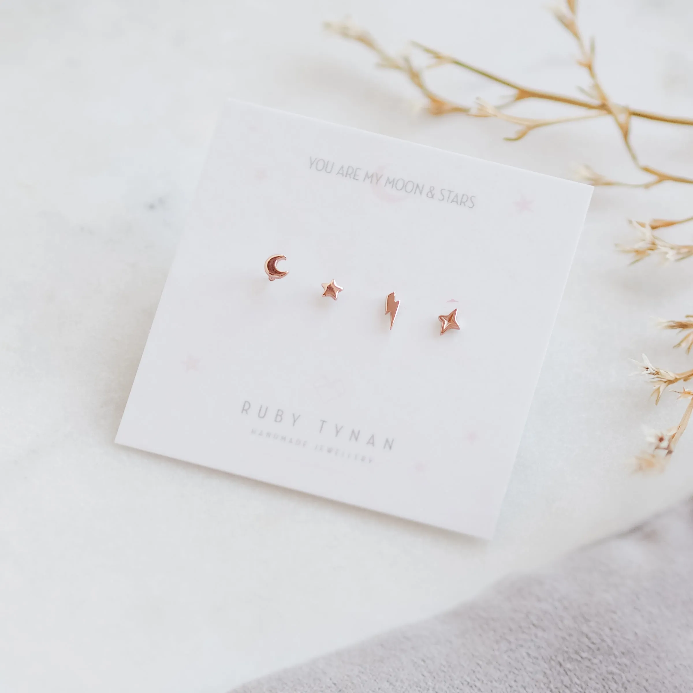 Tiny 9ct Gold Celestial Stud Earrings