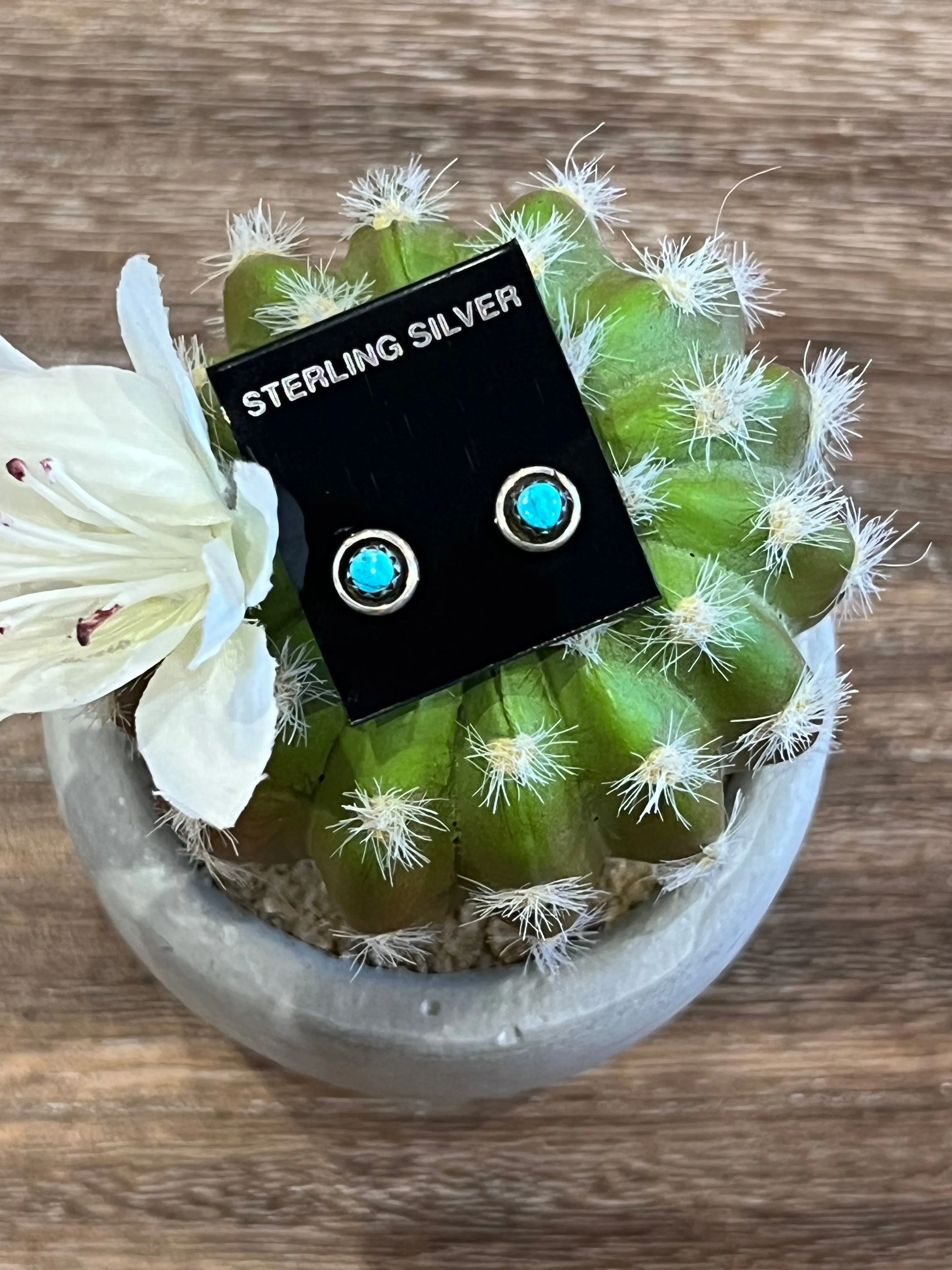 Tiny Framed Turquoise Sterling Silver Earringsu
