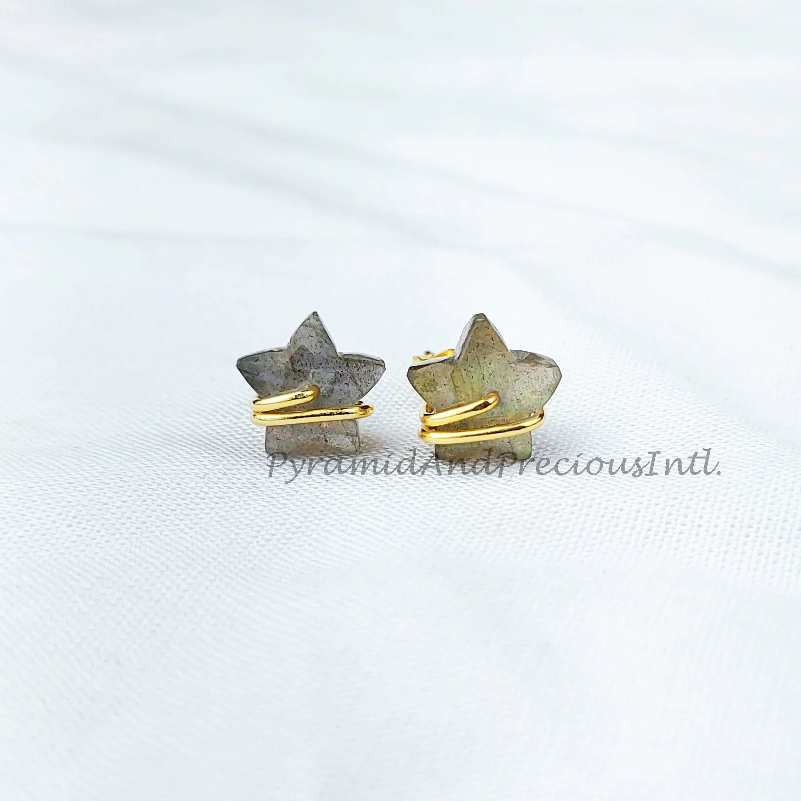 Tiny Labradorite studs, star shape jewelry, wire wrap earrings, minimalist crystal jewelry, boho earrings, Sold By Pair
