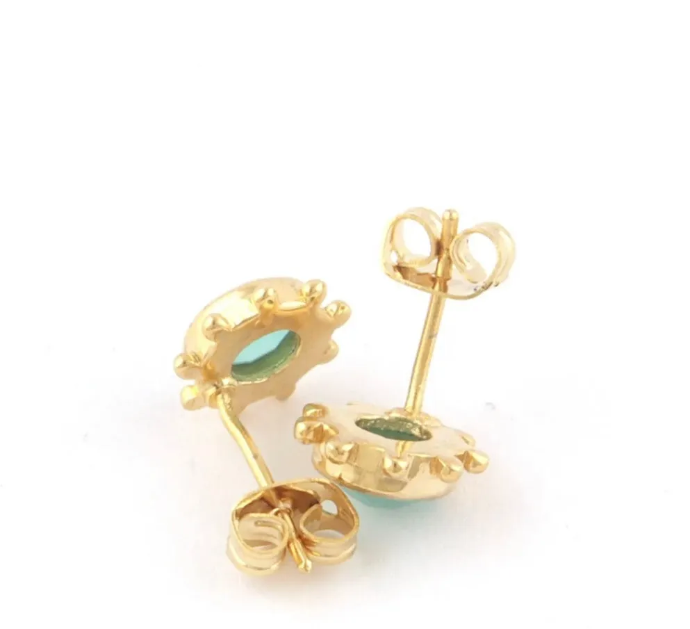 Tiny Nautical Aqua Chalcedony Gemstone Studs 0.39"