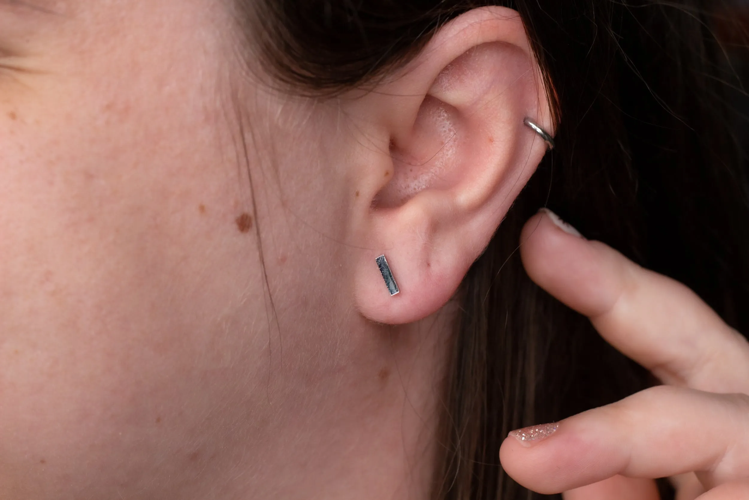 Tiny Silver Bar Studs