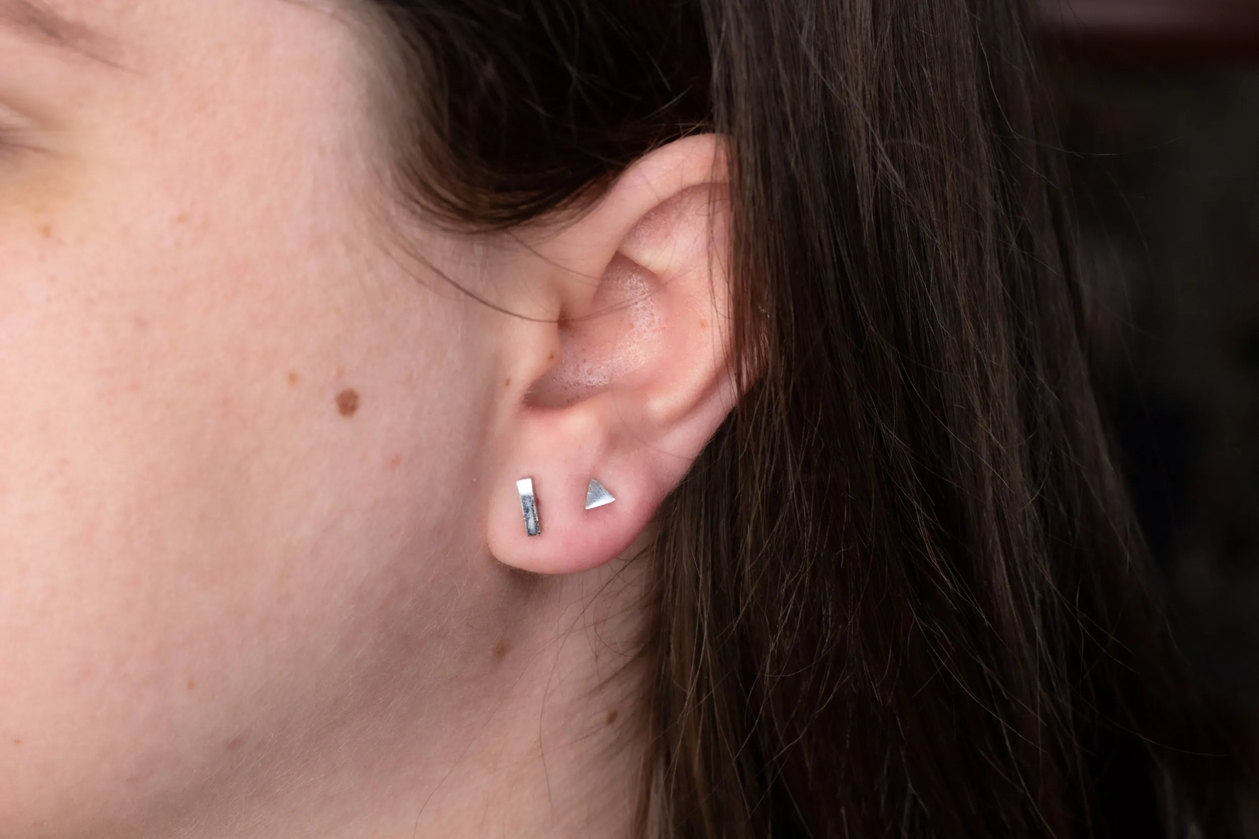 Tiny Silver Triangle Studs