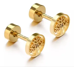 Titanium Gold Tree Of Life Back Screw on Studs Pair