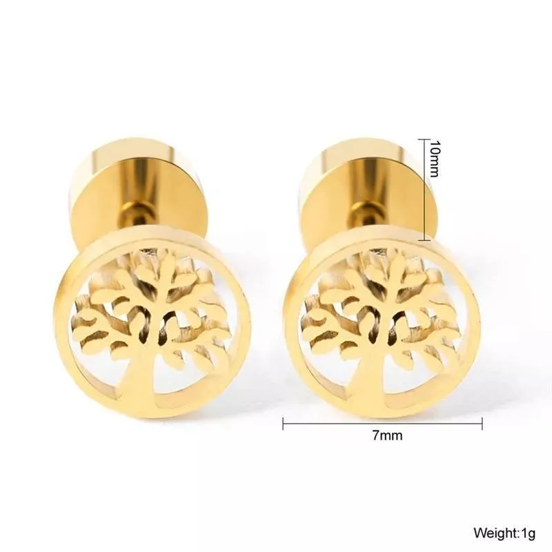 Titanium Gold Tree Of Life Back Screw on Studs Pair