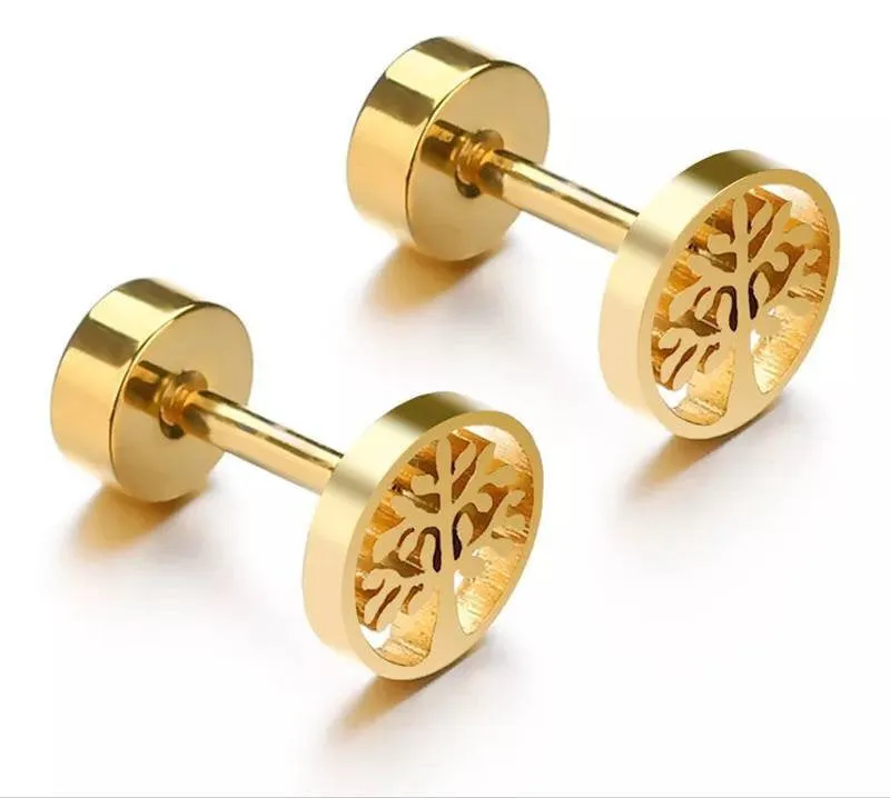 Titanium Gold Tree Of Life Back Screw on Studs Pair