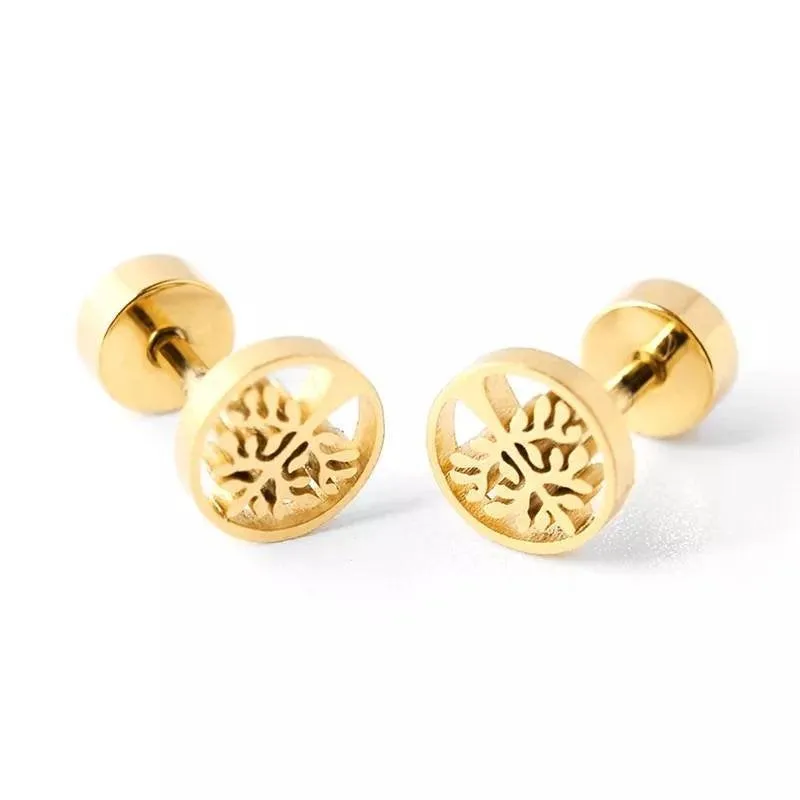 Titanium Gold Tree Of Life Back Screw on Studs Pair