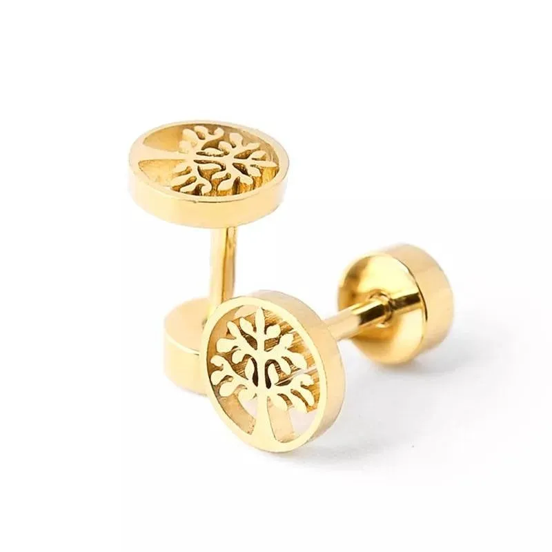 Titanium Gold Tree Of Life Back Screw on Studs Pair