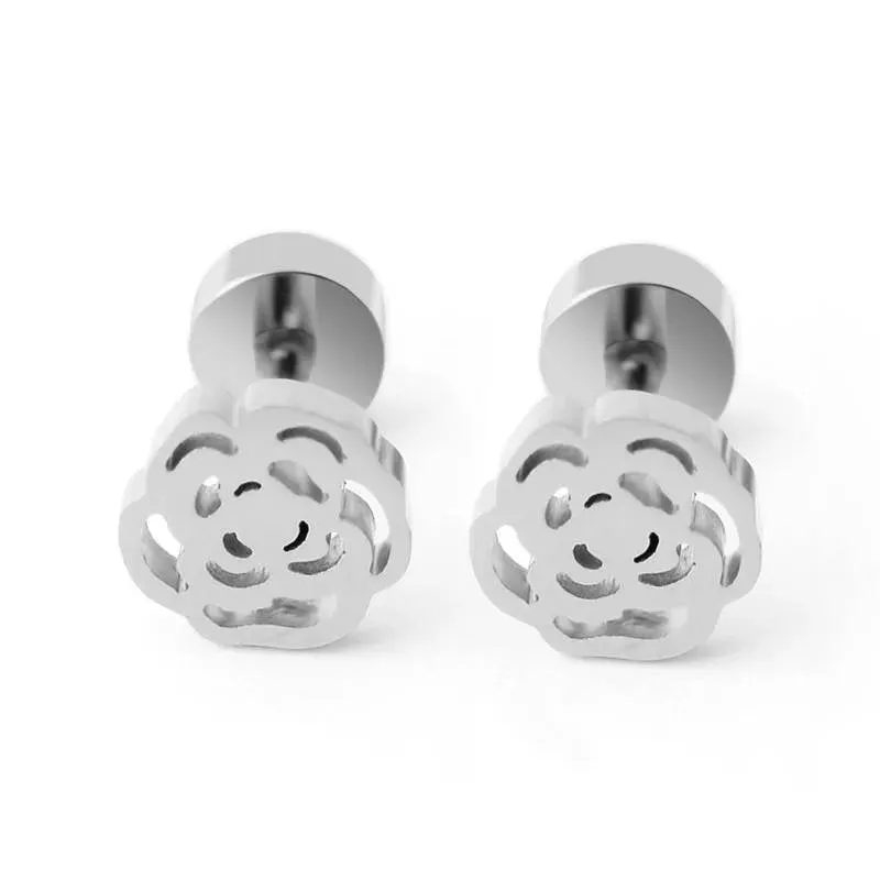 Titanium Silver Rose Circle Back Screw on Studs Pair