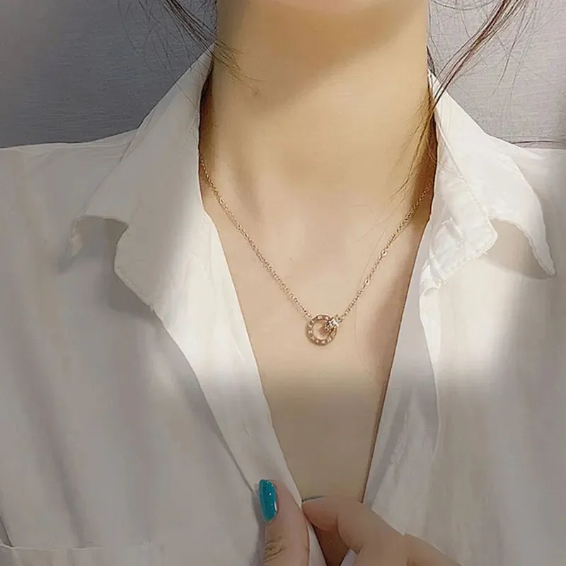Titanium Steel Locked Rings Pendant Necklace
