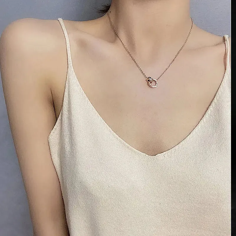Titanium Steel Locked Rings Pendant Necklace