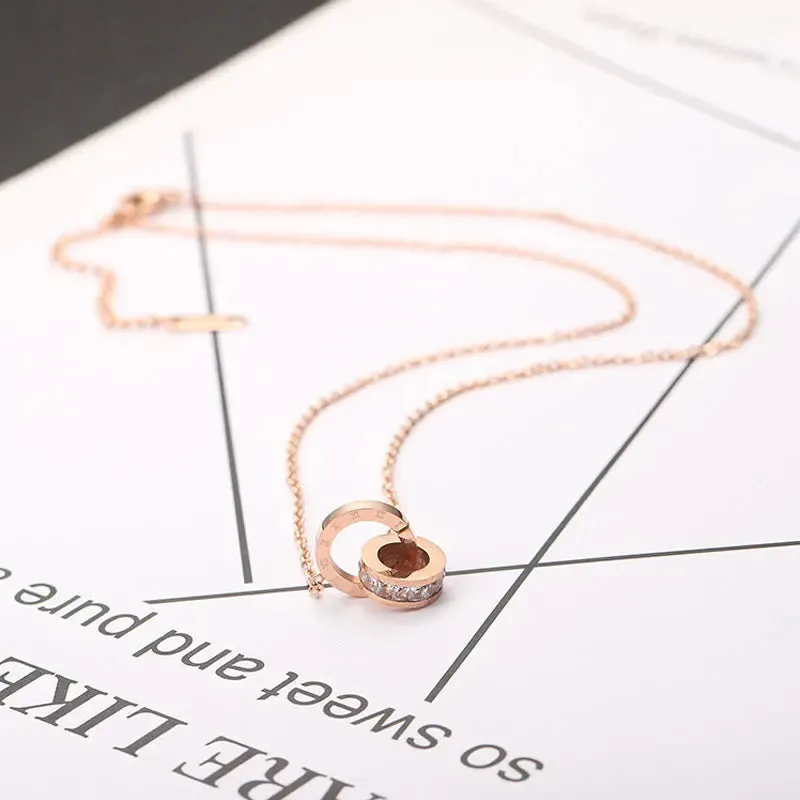 Titanium Steel Locked Rings Pendant Necklace
