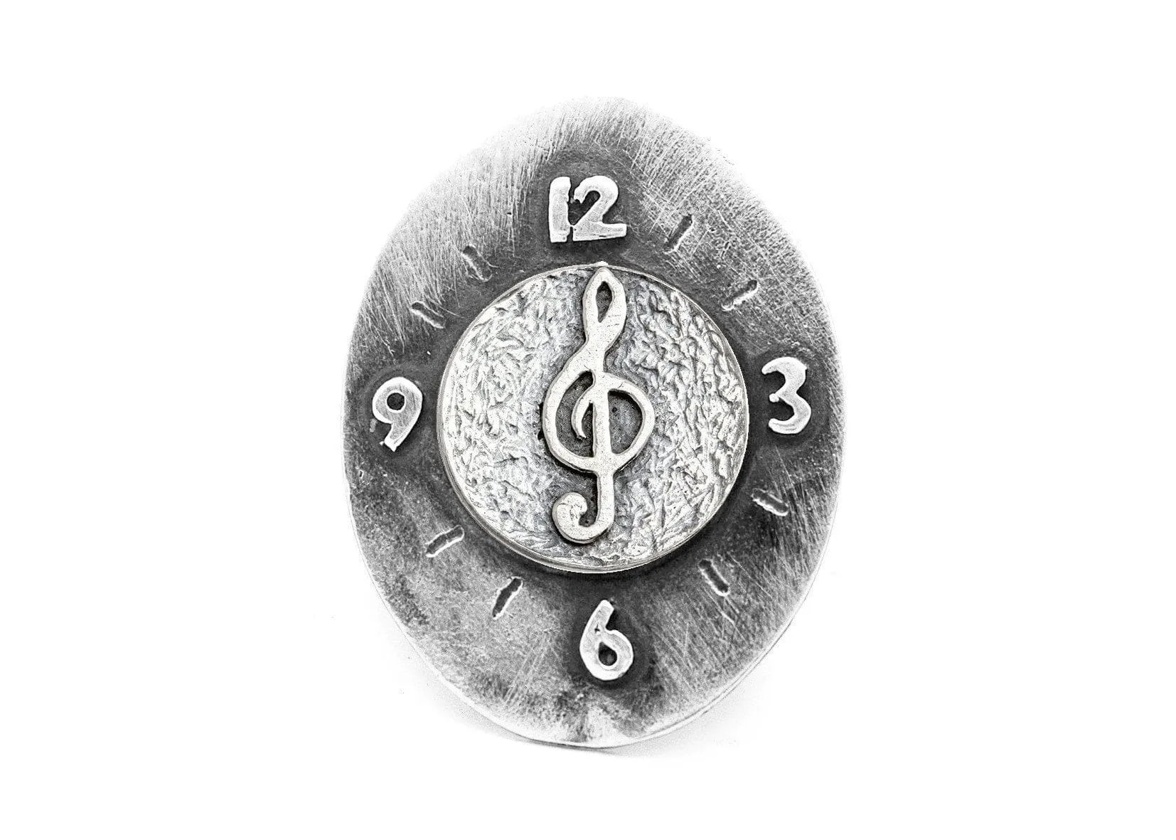 Treble Klef Musical Coin Medallion Clock Ring