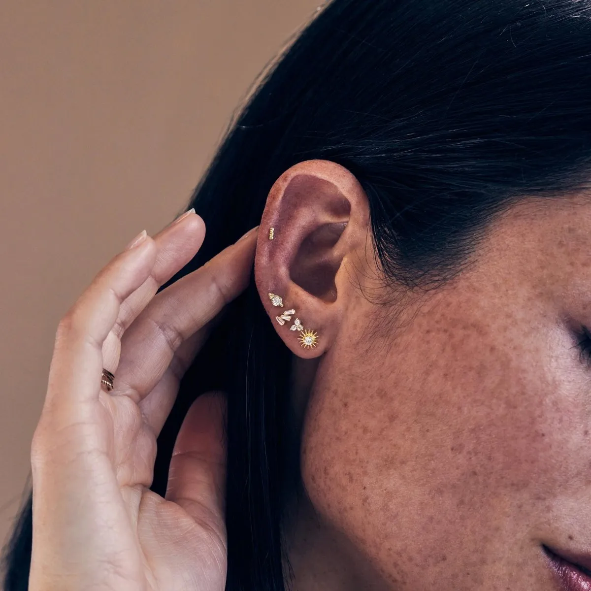 Tri Baguette Stud Earrings