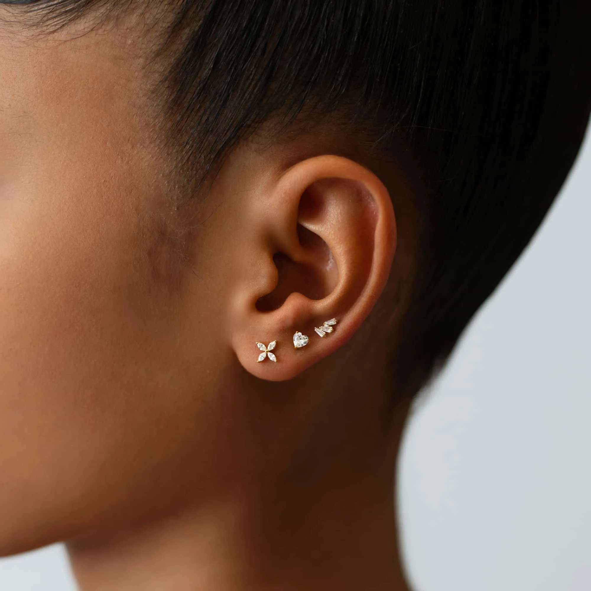 Tri Baguette Stud Earrings