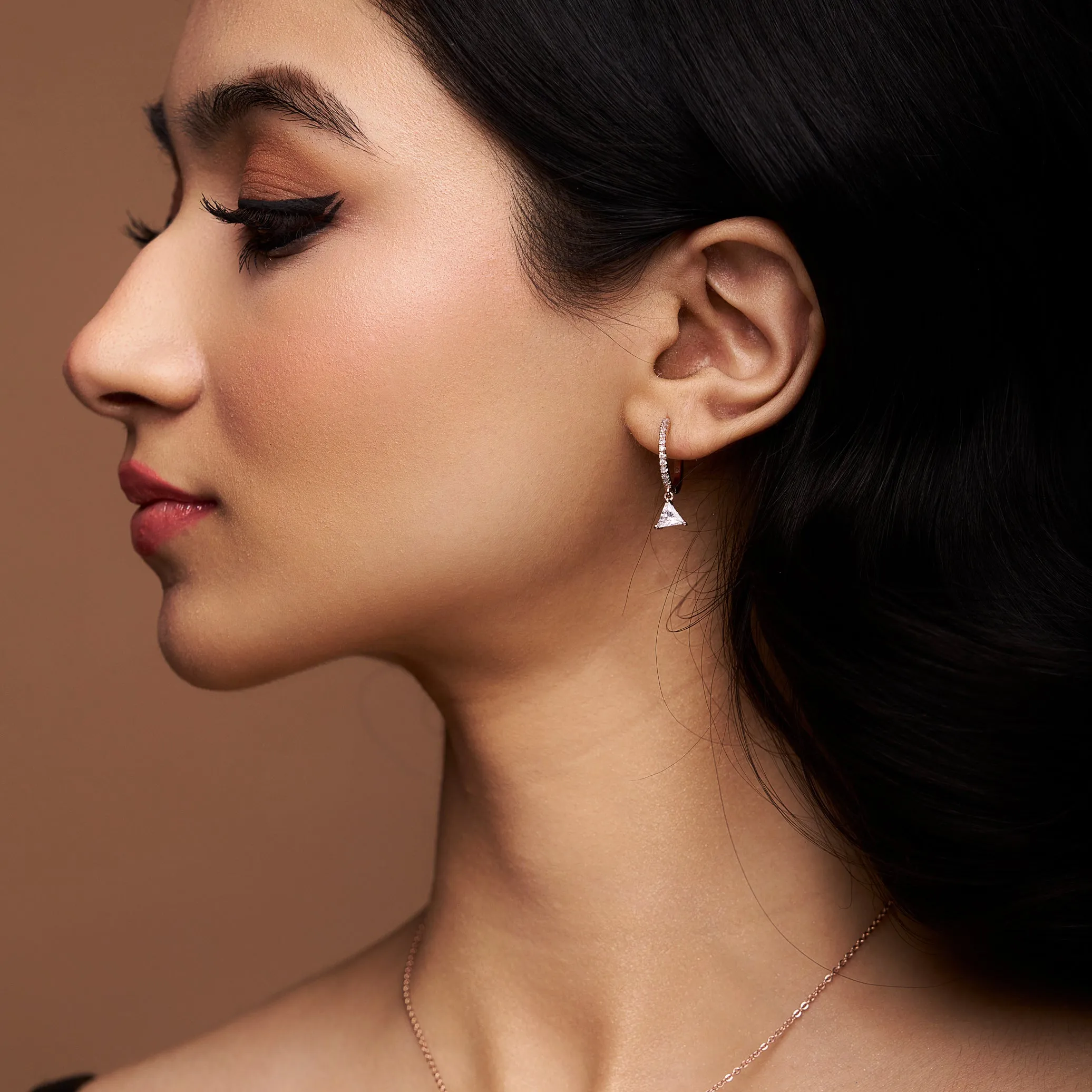 Triangle & Round Diamond Dangle Earring