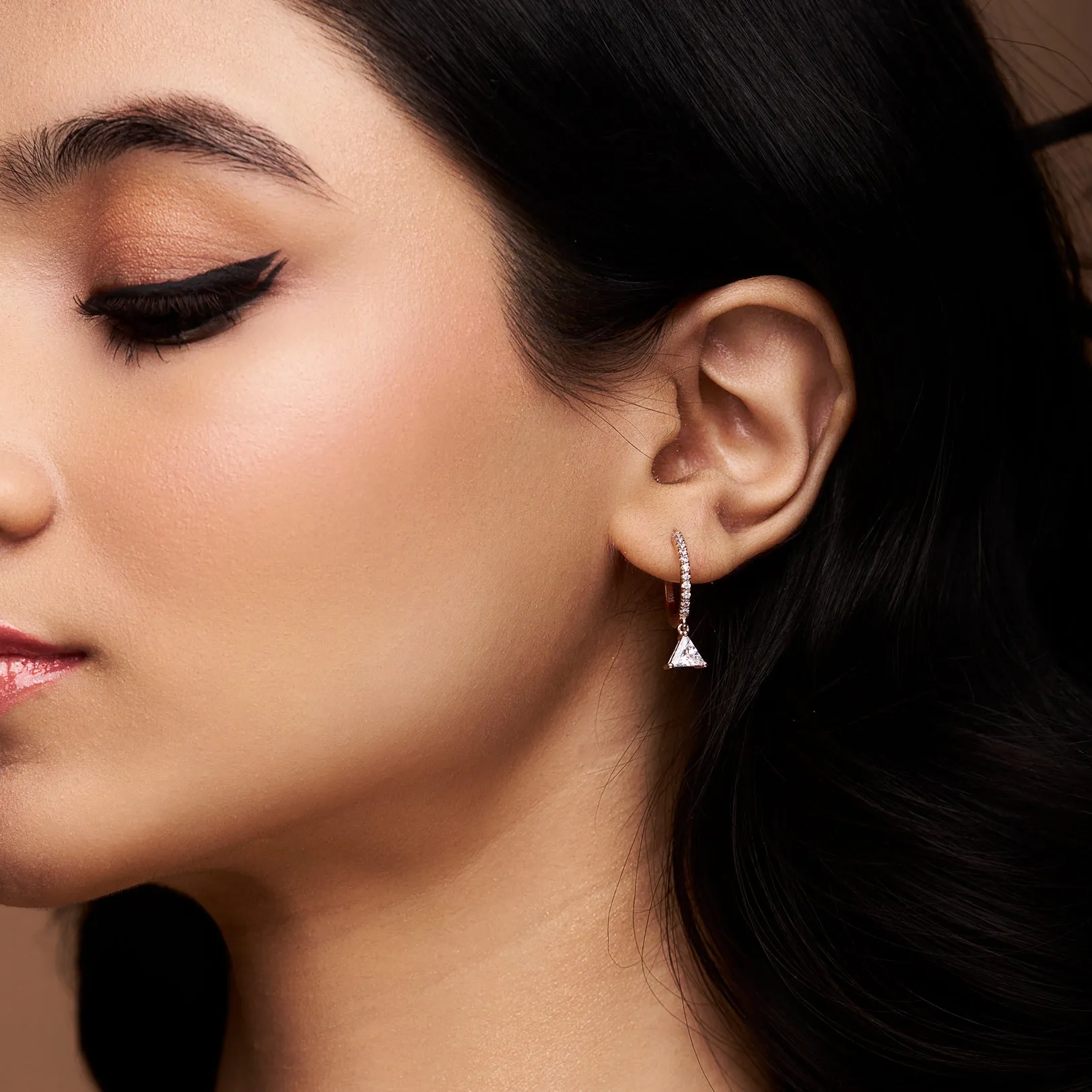 Triangle & Round Diamond Dangle Earring