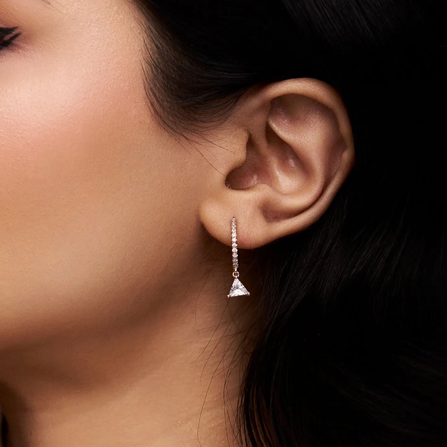 Triangle & Round Diamond Dangle Earring