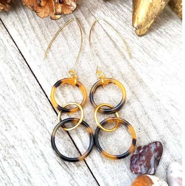Triple Circle Tortoise Shell Earrings