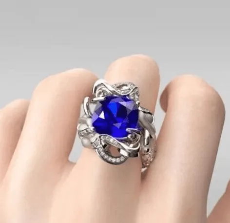 Twin Mermaids with Gemstone and Zircon - The Nevermore Ring 925 Sterling Silver plated copper