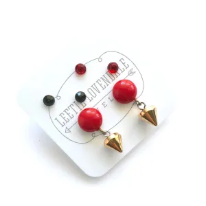 Very Cherry Red & Gold Spike Small Studs Set | As Seen on the CW's Riverdale