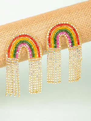 Vibrant Rainbow Beaded Handcraft - Chic Long Tassel Drop Earrings
