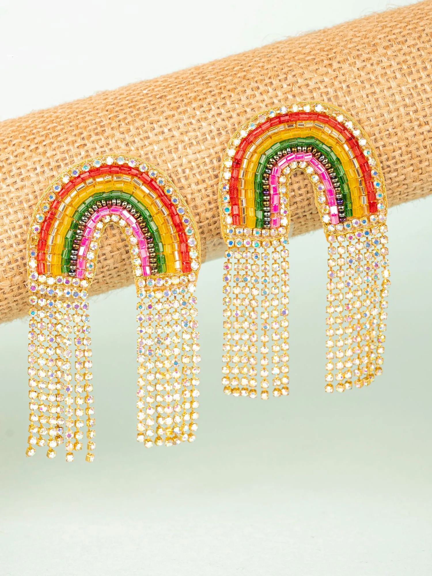 Vibrant Rainbow Beaded Handcraft - Chic Long Tassel Drop Earrings