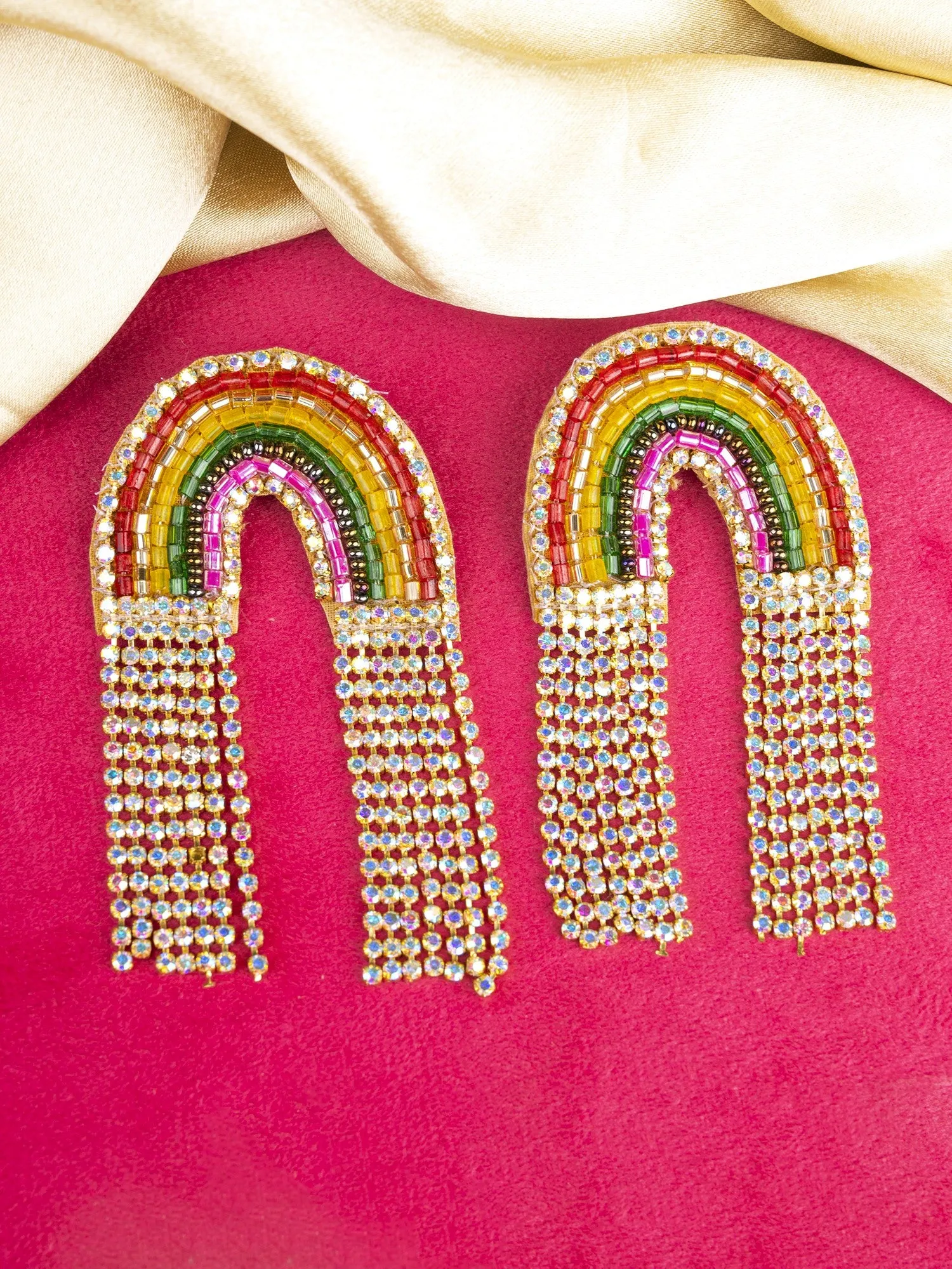 Vibrant Rainbow Beaded Handcraft - Chic Long Tassel Drop Earrings