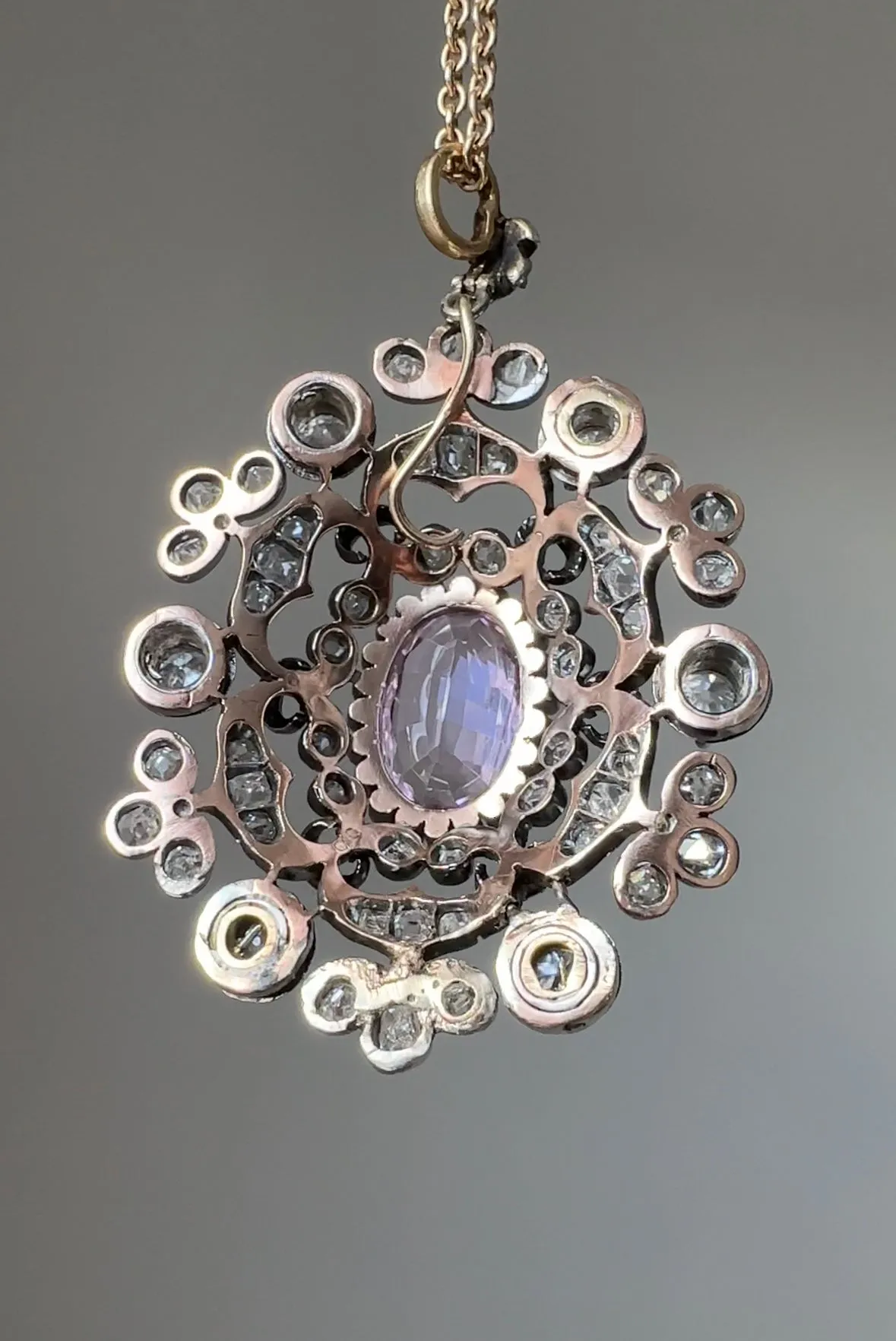 Victorian Pink Topaz and Diamond Pendant