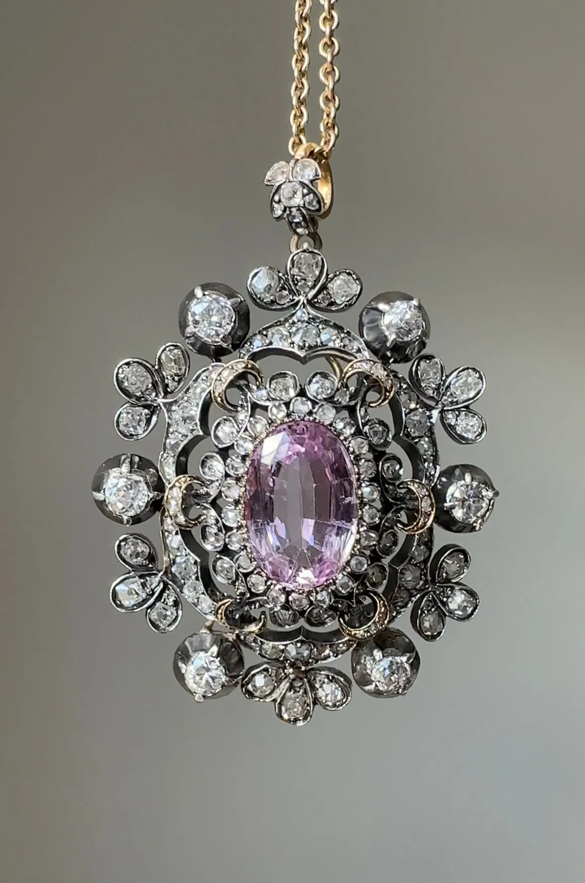 Victorian Pink Topaz and Diamond Pendant