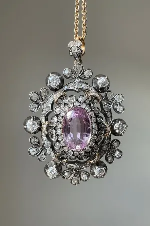 Victorian Pink Topaz and Diamond Pendant