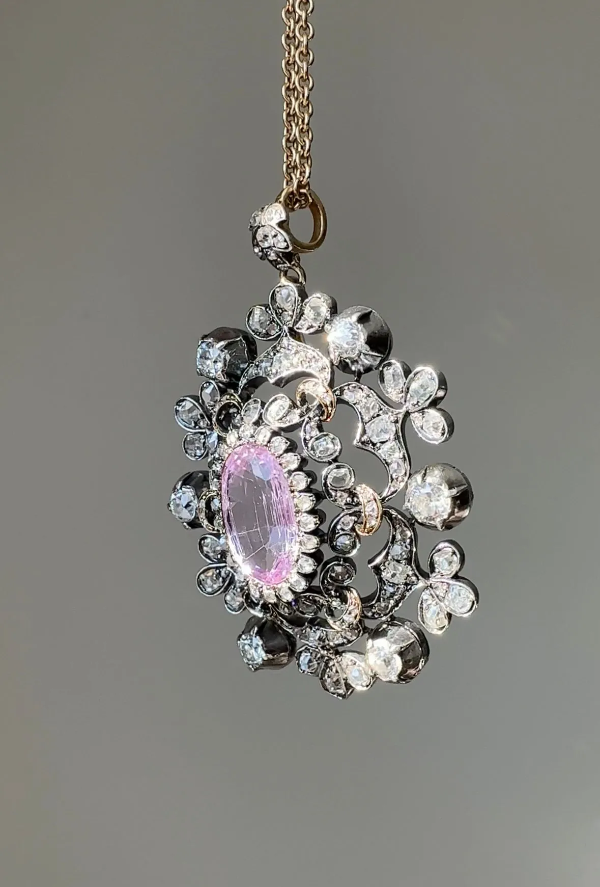 Victorian Pink Topaz and Diamond Pendant