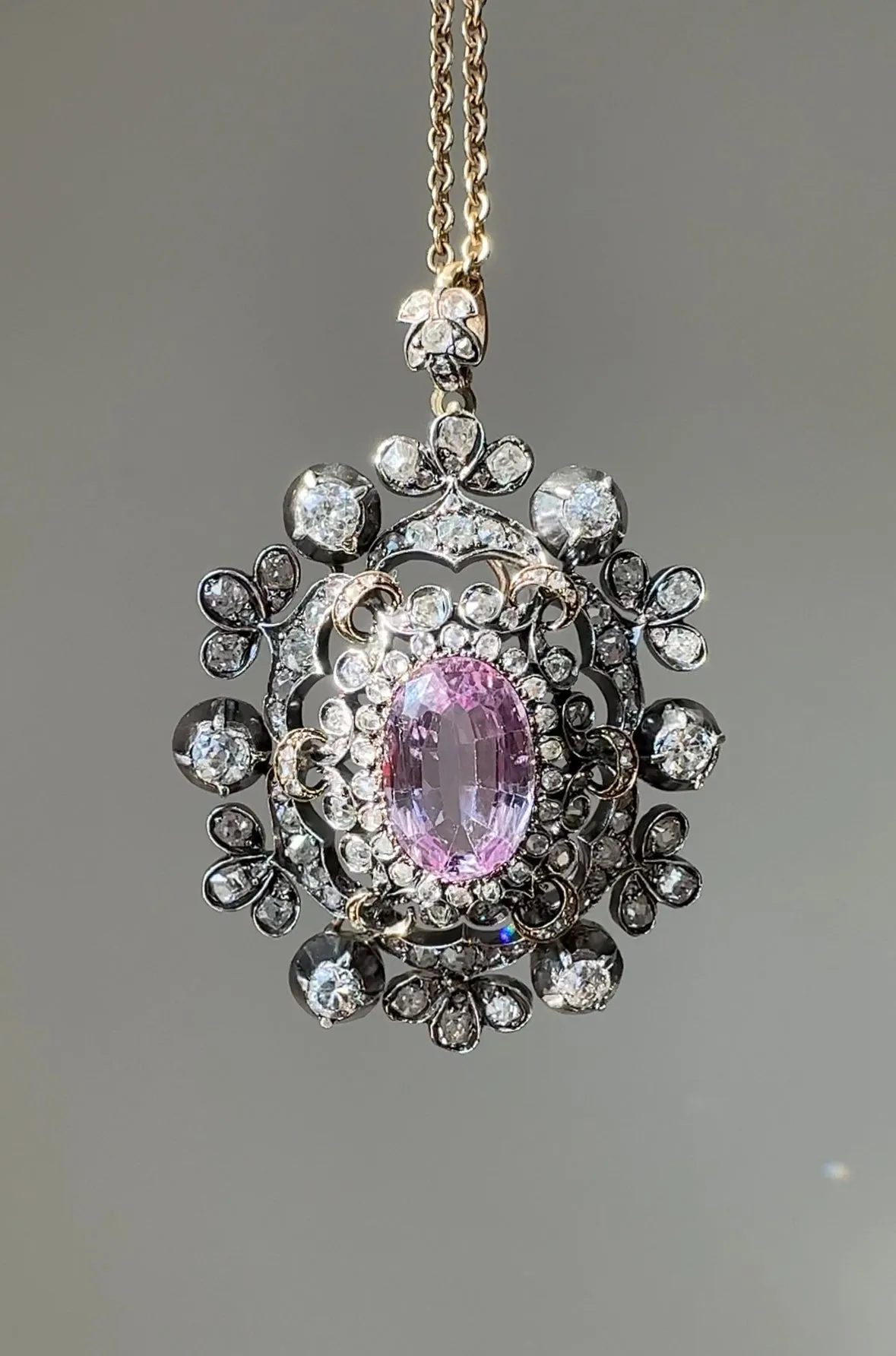 Victorian Pink Topaz and Diamond Pendant