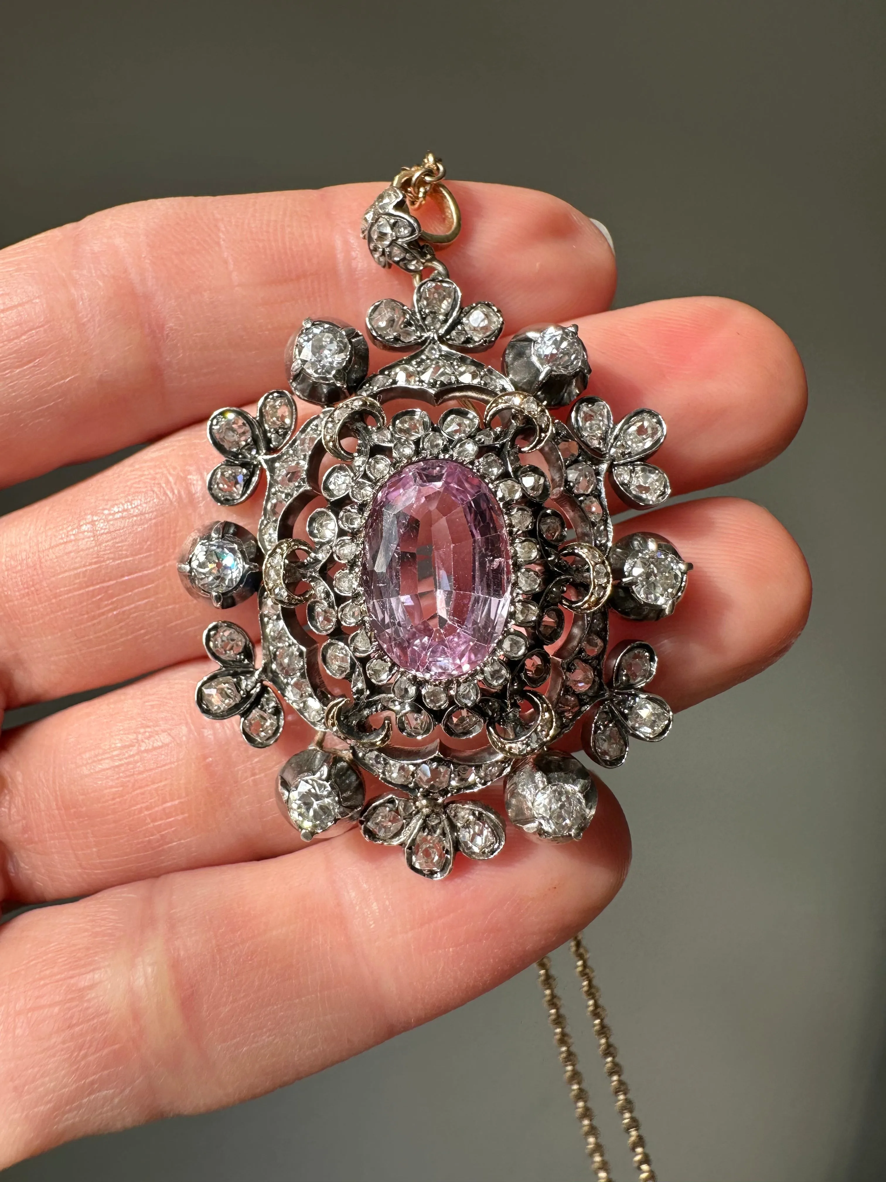 Victorian Pink Topaz and Diamond Pendant