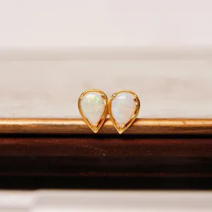 Vintage 14K Gold Teardrop Opal Halo Stud Earrings, Minimalist Studs, White Opal Gemstone, Dainty Gold Earrings, Pear-Shaped Studs, 10mm