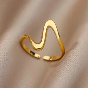 Vintage Geometric Stainless Steel Gold Color Adjustable Rock Rings For Women