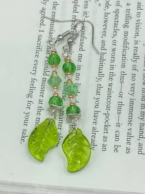 Whimsical Light Green And Gold Beaded Earrings, Hippie Vibe, Shabby Chic, Boho Chic, Nature Inspired, Bohemian