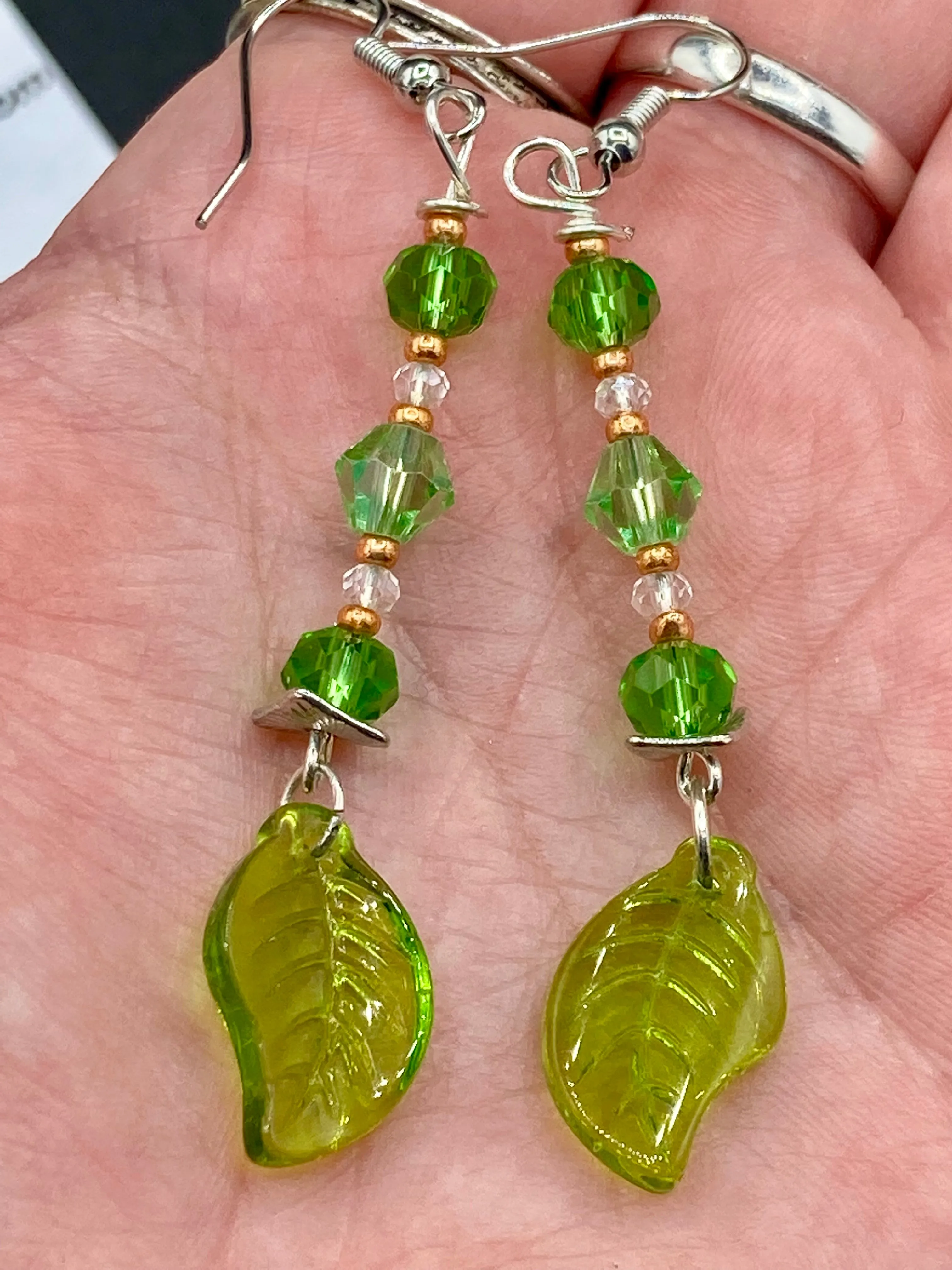 Whimsical Light Green And Gold Beaded Earrings, Hippie Vibe, Shabby Chic, Boho Chic, Nature Inspired, Bohemian