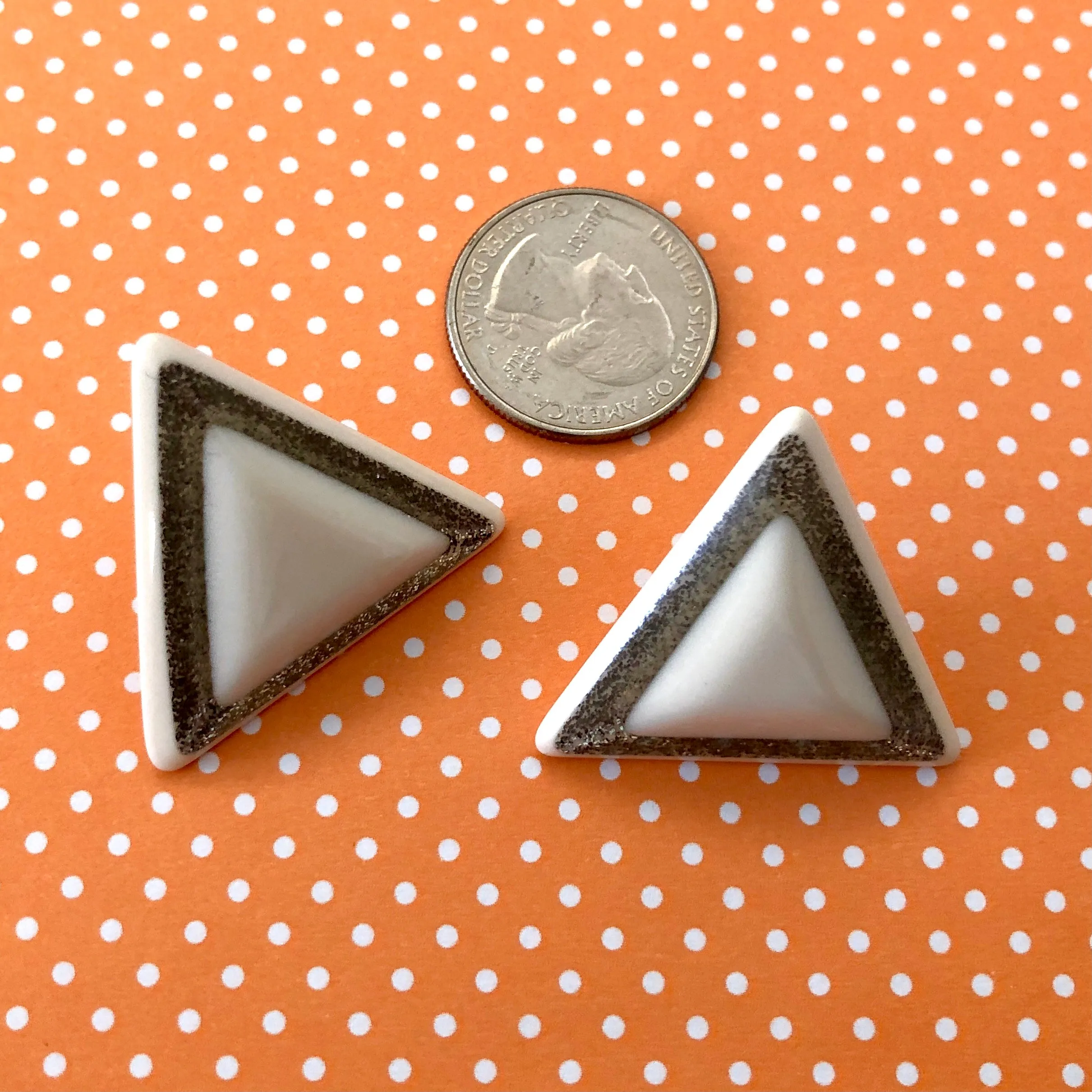 White & Silver Sparkle Triangle Stud Earrings