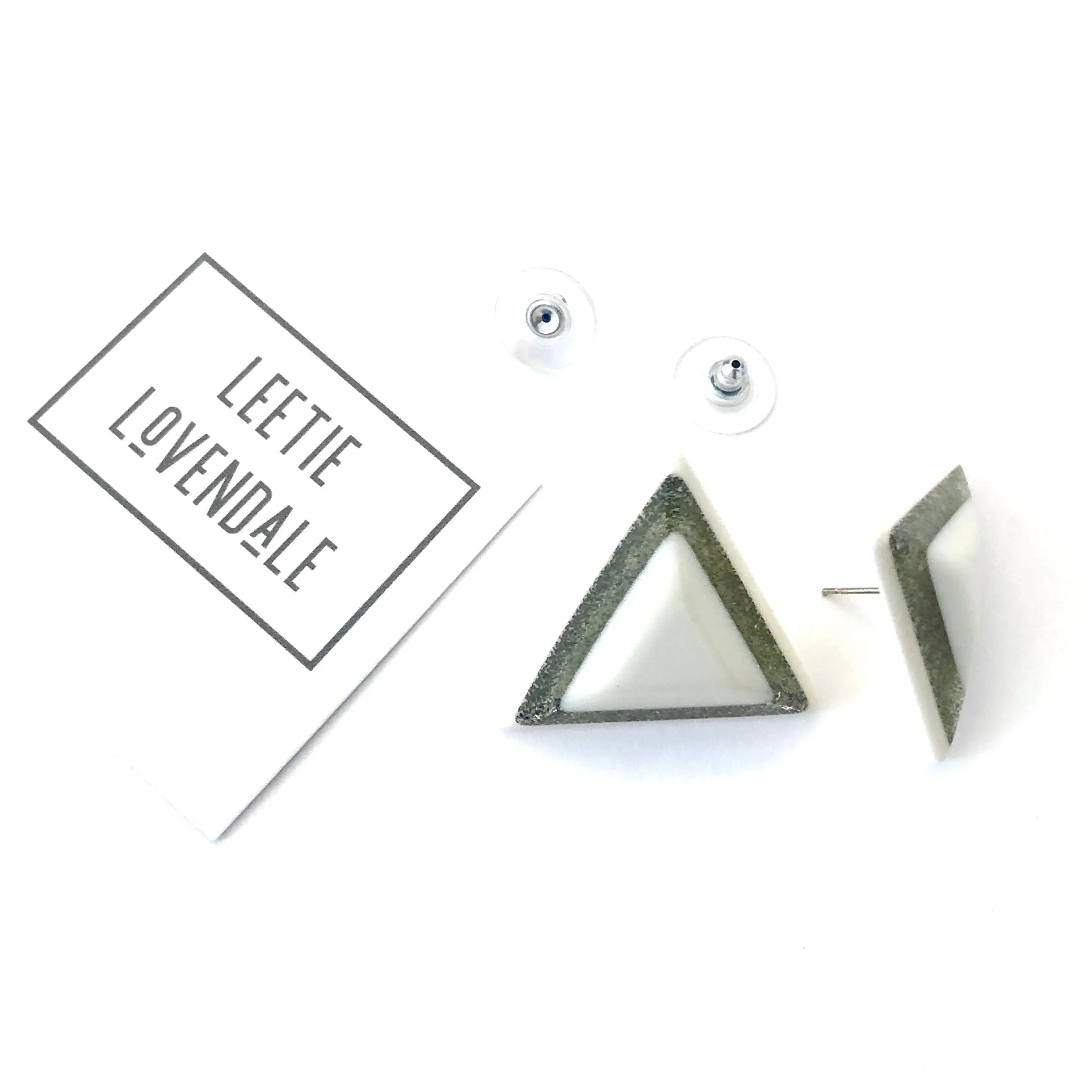 White & Silver Sparkle Triangle Stud Earrings