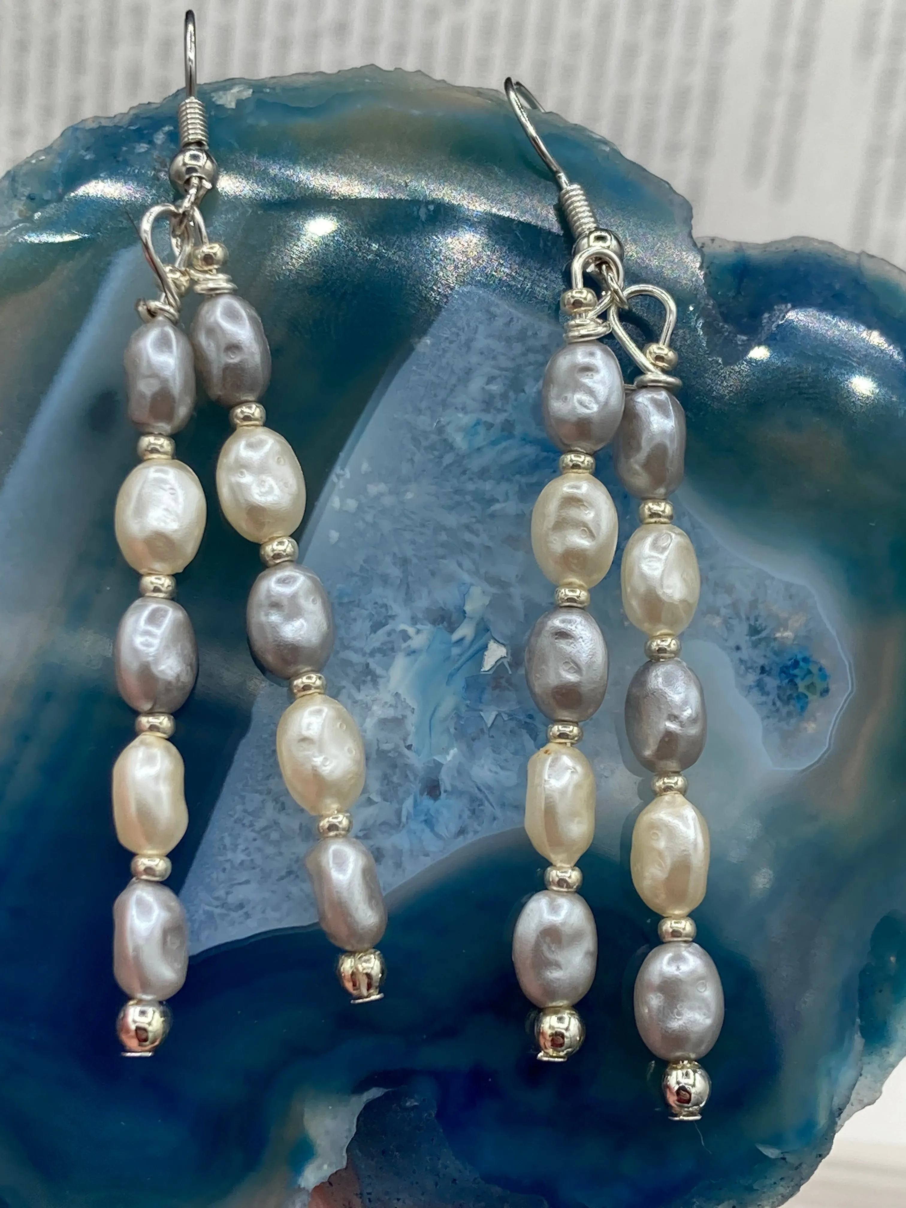 White And Gray Baroque Pearls And Black Glass Beaded Necklace, Shabby Chic, Boho Chic, Nature Inspired