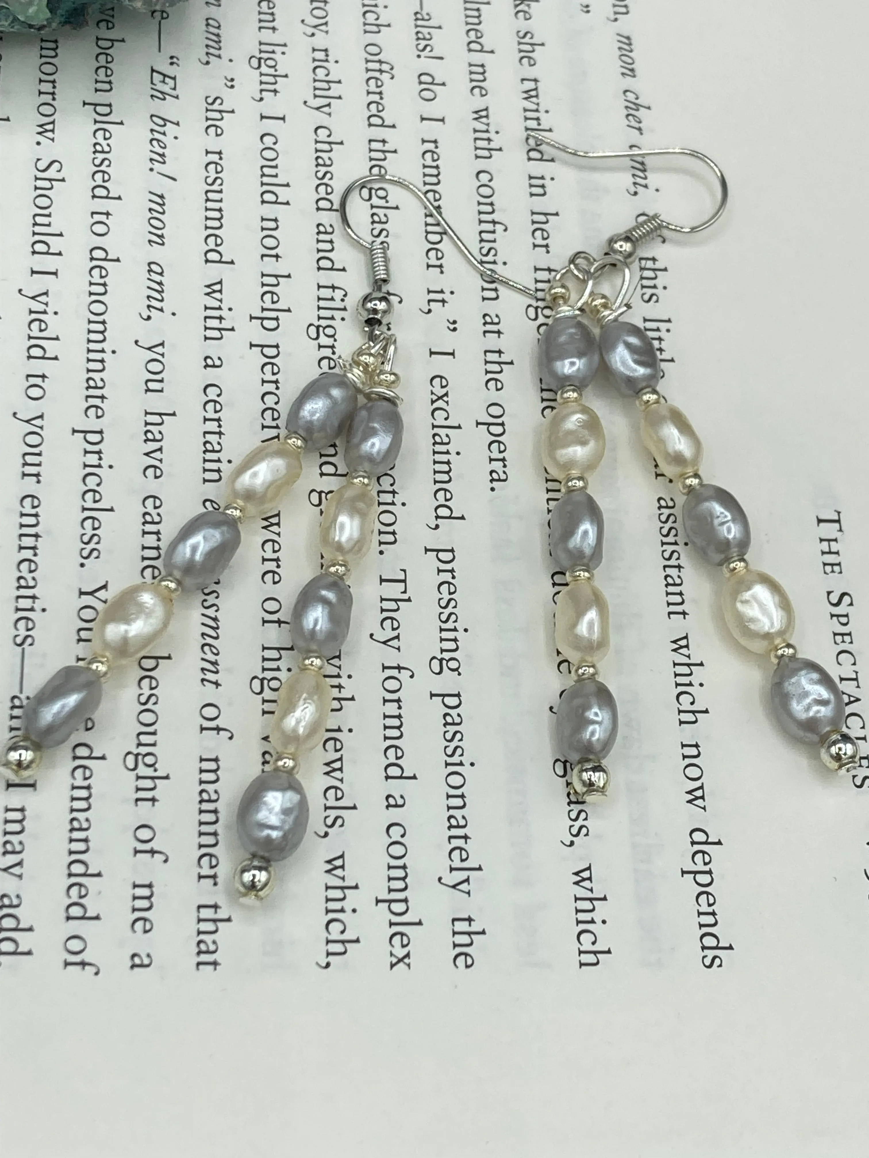 White And Gray Baroque Pearls And Black Glass Beaded Necklace, Shabby Chic, Boho Chic, Nature Inspired