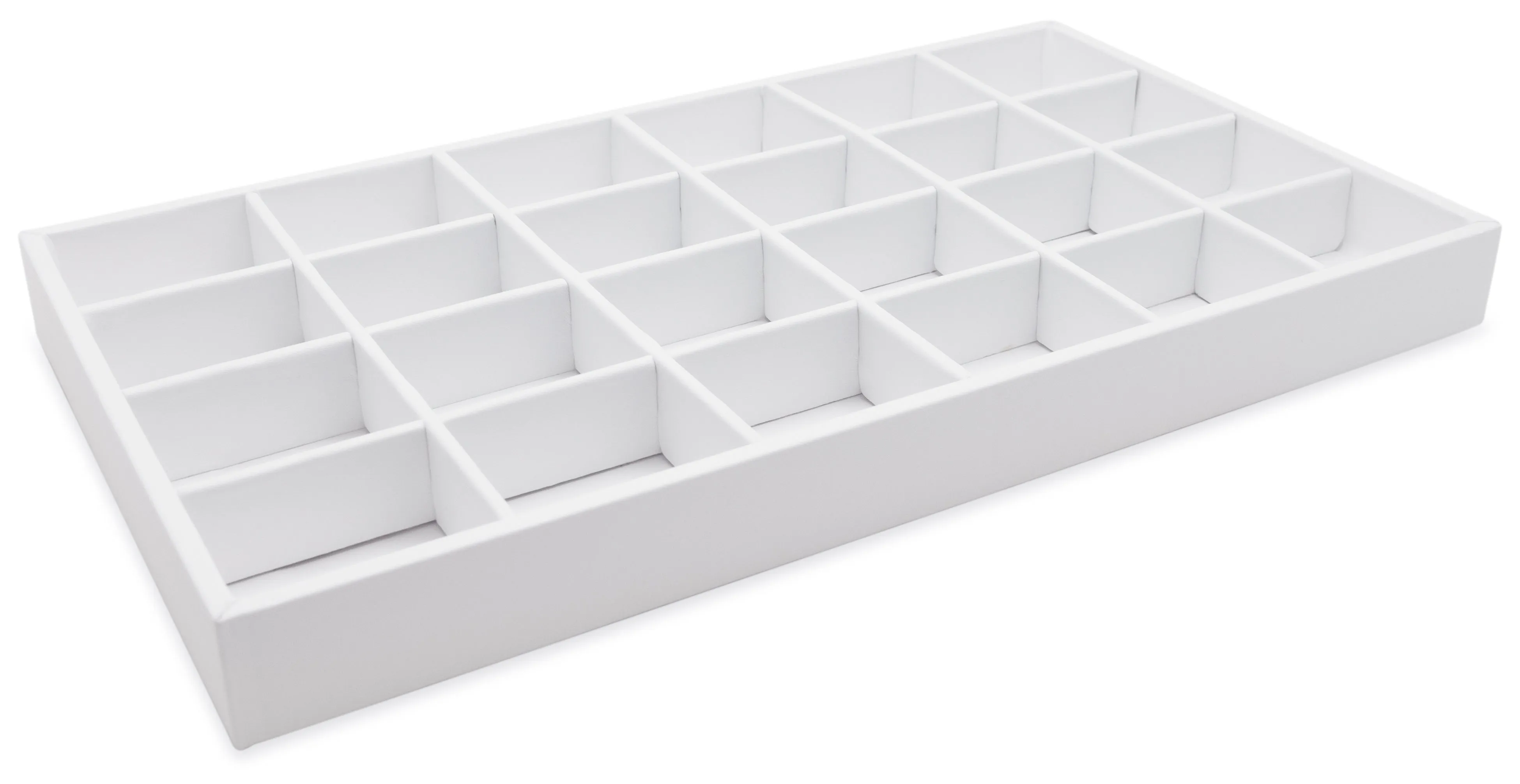 White Leatherette 24 Compartment Stackable Jewelry Tray