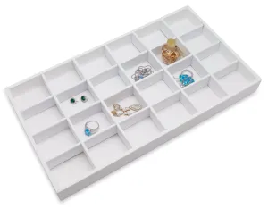 White Leatherette 24 Compartment Stackable Jewelry Tray